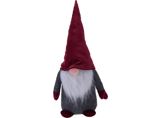 Nisse stående grå m/rød lue 35cm Polyester m/sand 17x11x35cm 