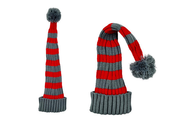 Nisselue ribbestrikket Grå m/rød 65cm 