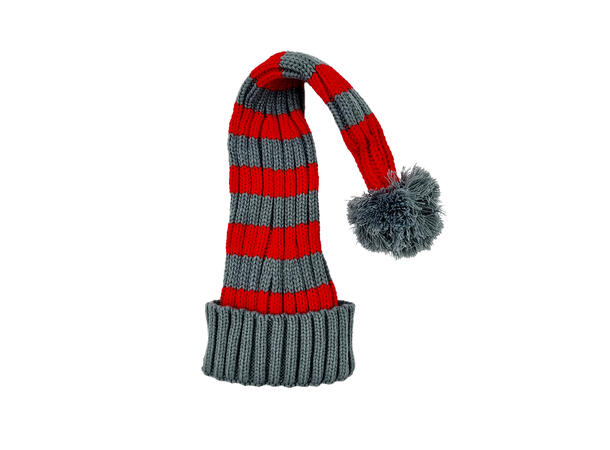 Nisselue ribbestrikket Grå m/rød 65cm 