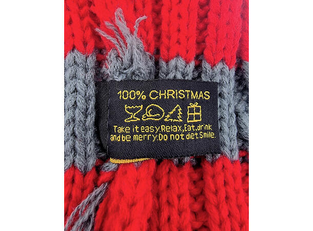 Nisselue ribbestrikket Grå m/rød 65cm 