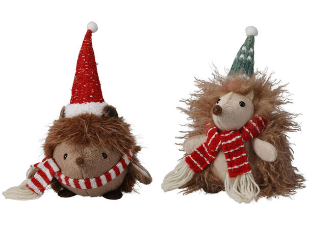 Pinnsvin sittende brun pels 23cm 2ass Polyester. m/sand fyll 