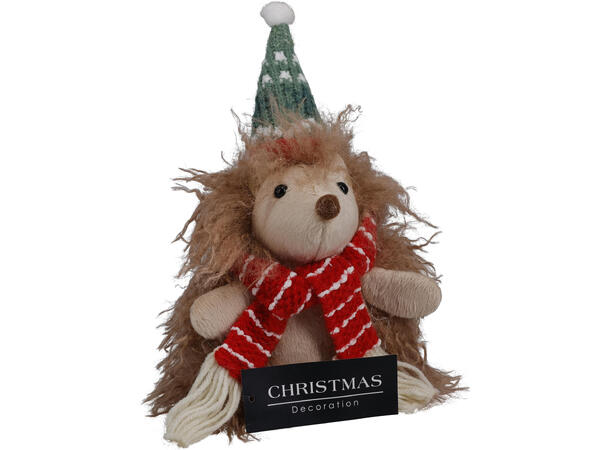 Pinnsvin sittende brun pels 23cm 2ass Polyester. m/sand fyll 