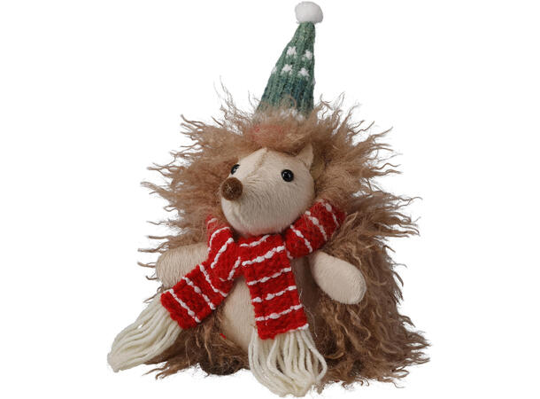 Pinnsvin sittende brun pels 23cm 2ass Polyester. m/sand fyll 