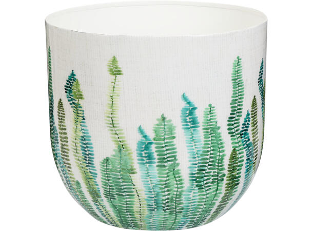 Potte metall hvit m/grønne blad s/2 Liten: 23x23x21cm Stor: 26x26x25cm 