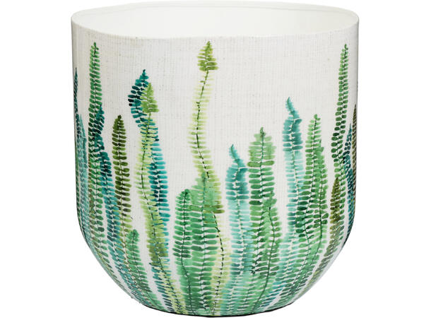 Potte metall hvit m/grønne blad s/2 Liten: 23x23x21cm Stor: 26x26x25cm 