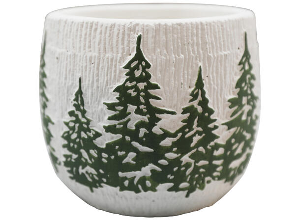 Potte sement antikkhvit m/trær 11,5x10cm 