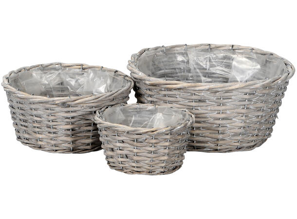 Potteskjuler rund hvitvasket bambus s/3 15xh8cm 20xh10cm 25,5xh12cm 