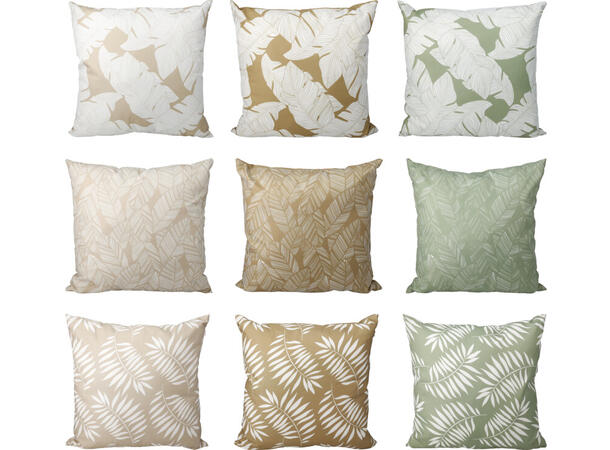 Pute bladmotiv 45x45cm polyester 9 ass Polyester/PP vanntett med glidelås 