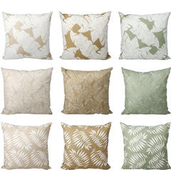 Pute bladmotiv 45x45cm polyester 9ass Forpk 9stk