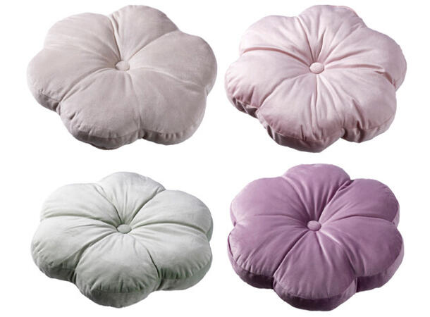 Pute blomsterform velur d:38cm 4ass Med polyesterfyll 