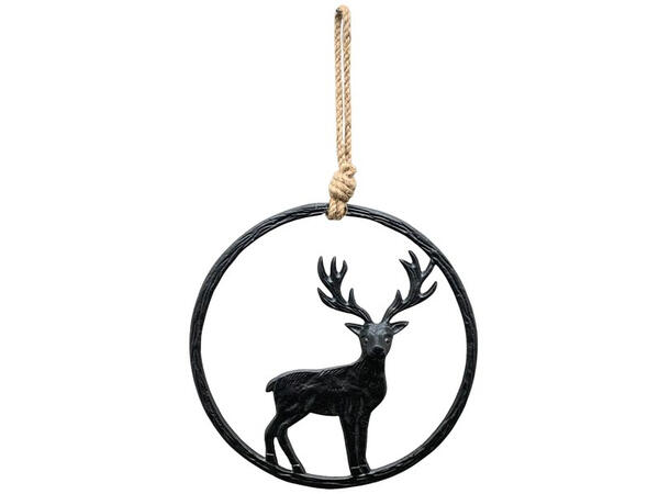Reinsdyr sort metalldekor henge d:29cm 