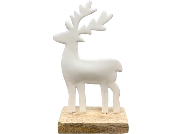 Reinsdyr tre og hvitt metall 9,5x5x17cm 