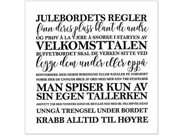 Serviett Julebordets regler hvit m/sort Lunsjserviett 20 stk 3-lags 33x33cm 