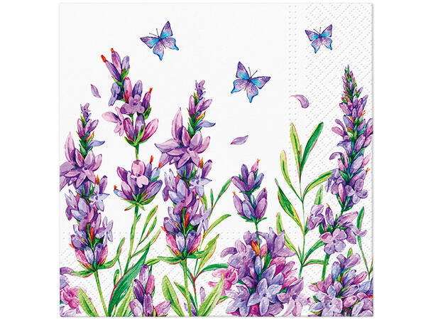 Serviett Lavender Butterfly Lunsjserviett 20 stk 3-lags 33x33cm 