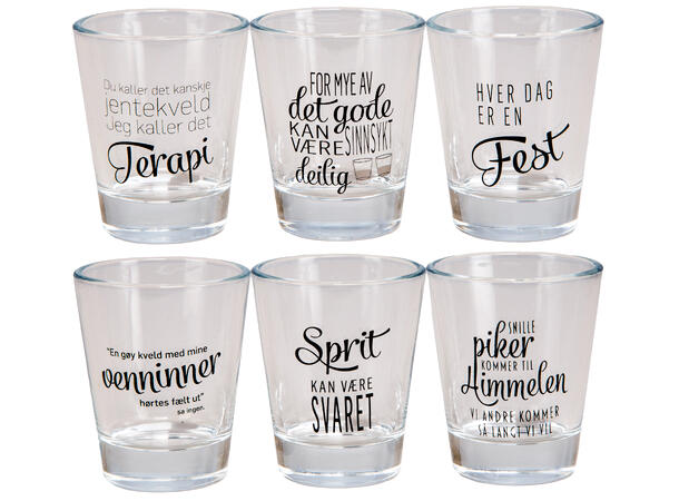Shotglass blank jente-tekster 5x6cm s/6 Gavepakket sett med 6 stk shotglass 