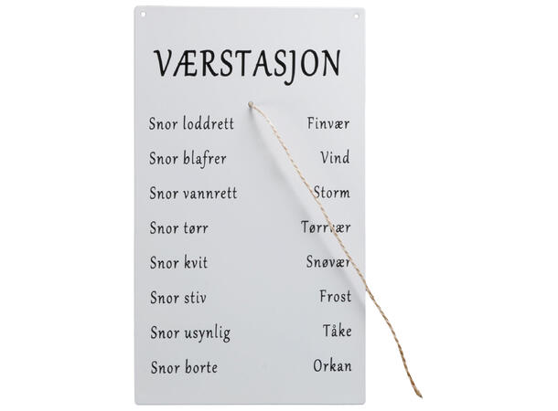 Skilt avlangt Værstasjon hvit 16x27cm Metall 