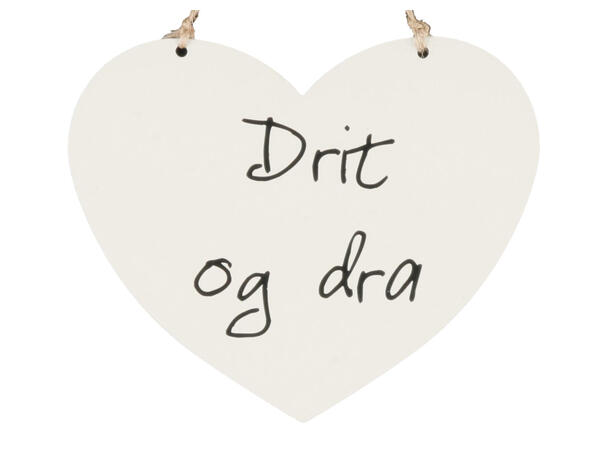 Skilt hjerte lite Drit og dra hvitt 13x11cm Metall 