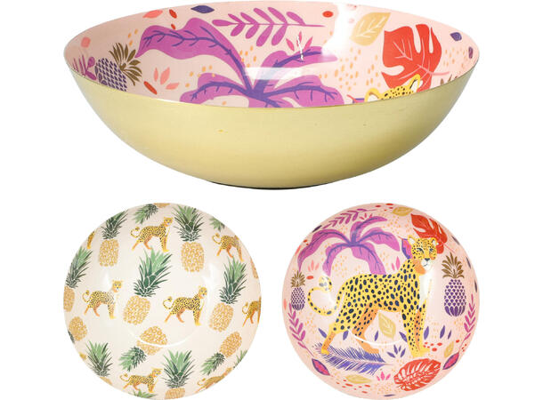 Skål metall blomstret emalje 20x5cm 2ass 