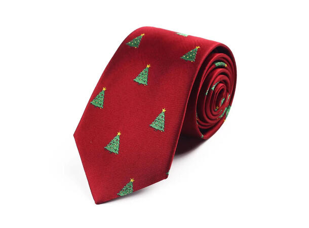 Slips mørk rød m/juletre Voksen L:144cm Polyester. Pakket i gaveeske 