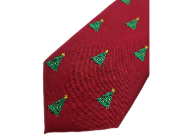 Slips mørk rød m/juletre Voksen L:144cm Polyester. Pakket i gaveeske 