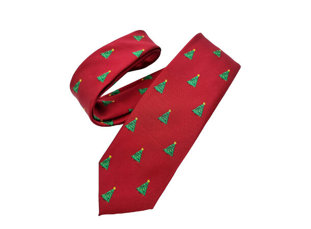 Slips mørk rød m/juletre Voksen L:144cm Polyester. Pakket i gaveeske 