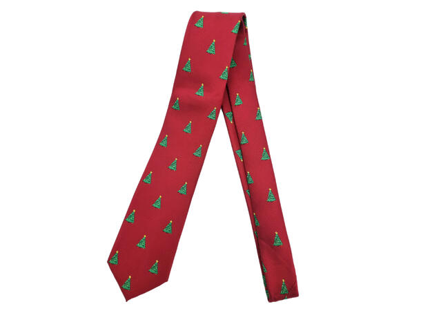 Slips mørk rød m/juletre Voksen L:144cm Polyester. Pakket i gaveeske 