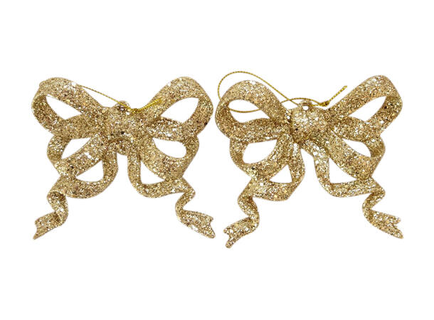 Sløyfe gull glitter henge 8,5cm 