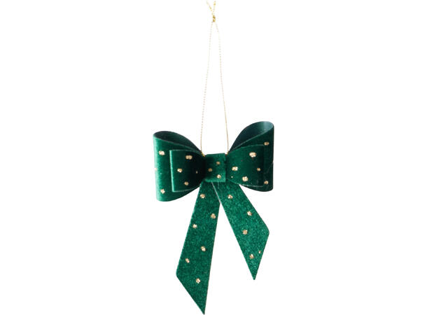 Sløyfe rød grønn m/glitter 11cm 2ass m/gullsnor 40 stk 