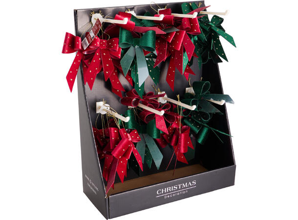 Sløyfe rød grønn m/glitter 11cm 2ass m/gullsnor 40 stk 