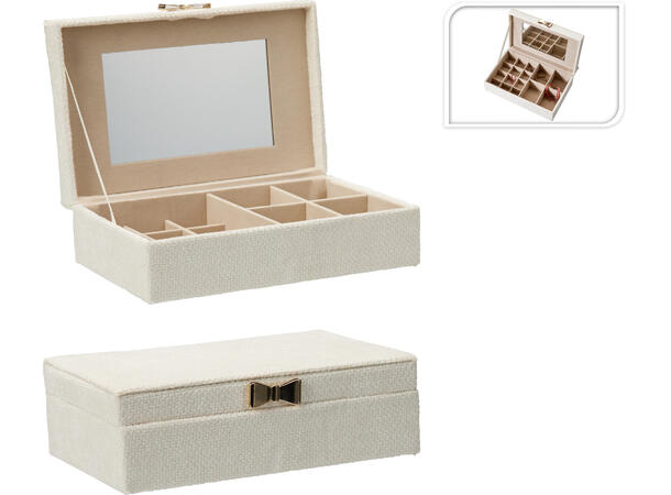Smykkeskrin Offwhite fløyel 25x7,5x16cm Polyester/MDF 