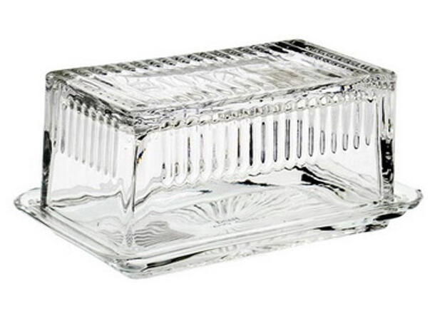 Smørboks klart mønstret glass 17x10x8cx Verrerie 