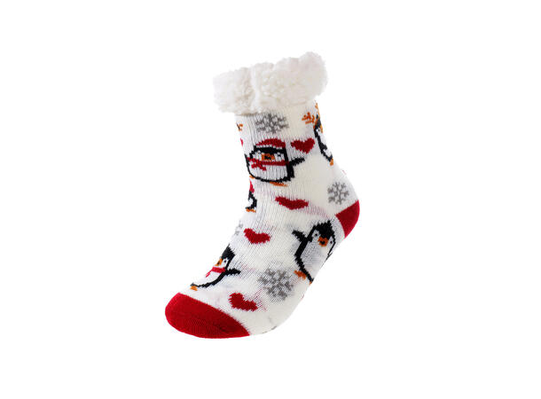 Sokk kose hvit m/pingvin barn M 80% akryl, 20% polyester 
