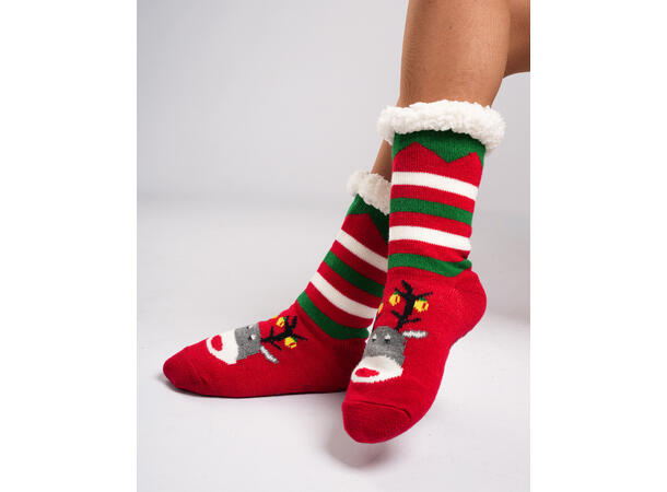 Sokk kose rød m/reinsdyr voksen 80% akryl, 20% polyester 