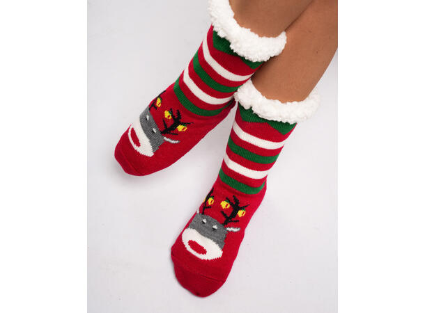 Sokk kose rød m/reinsdyr voksen 80% akryl, 20% polyester 