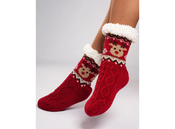 Sokk kose rød m/reinsdyr voksen 80% akryl, 20% polyester 