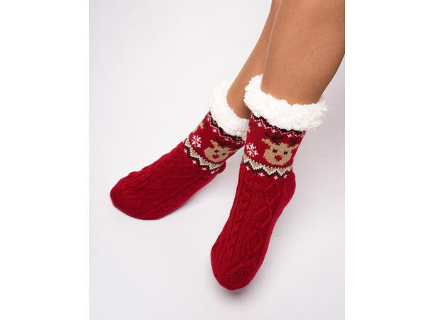 Sokk kose rød m/reinsdyr voksen 80% akryl, 20% polyester 