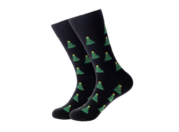 Sokk sort med juletre 41-47 75% bomull, 22% polyester, 3% elastan 