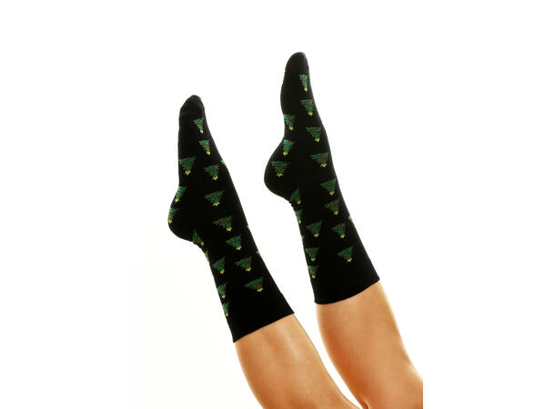Sokk sort med juletre 41-47 75% bomull, 22% polyester, 3% elastan 