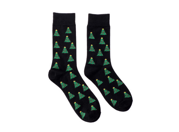Sokk sort med juletre 41-47 75% bomull, 22% polyester, 3% elastan 