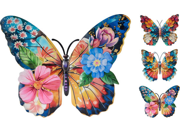 Sommerfugl metall veggdekor 31x25cm 3ass Vekt: 135gram 
