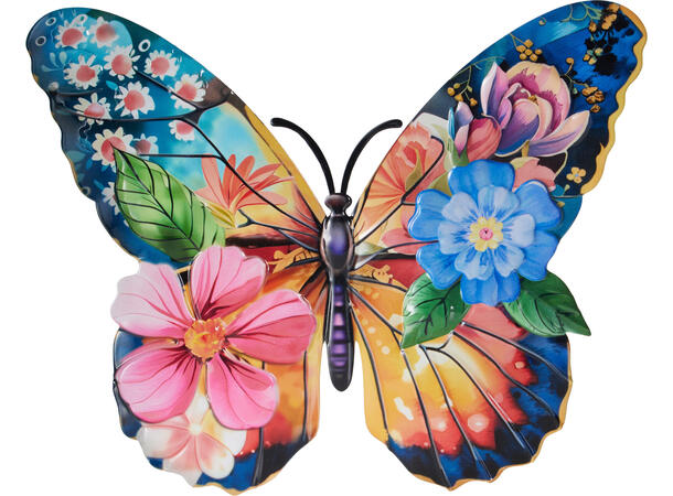 Sommerfugl metall veggdekor 31x25cm 3ass Vekt: 135gram 