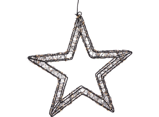 Stjerne varmhvit LED sort metall 56cm 1200 LED dimmer Timer: 6/18t IP44 