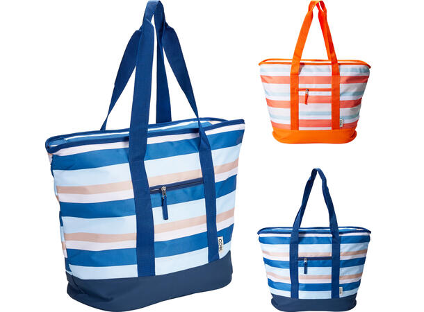 Strandbag kjøle stripet 52x40x38cm 2ass 24 liter PEVA-fór Frontlomme Hank 3x60cm 
