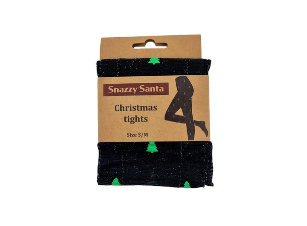 Strømpebukse sort m/juletre Voksen S/M 88% nylon, 12% elastan 