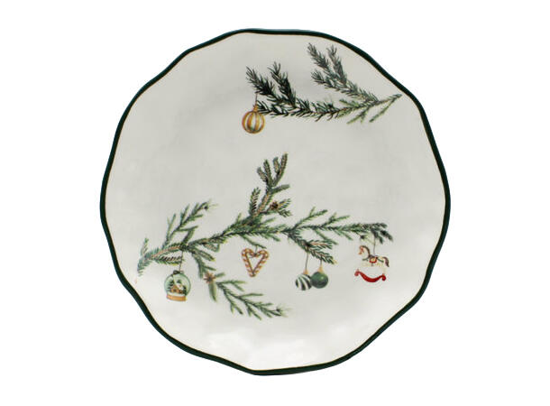 Tallerken hvit keramikk m/grønn jul 28cm 