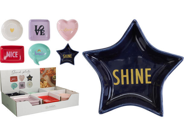 Tallerken snack porselen 10x10cm 6ass Display med 24stk 