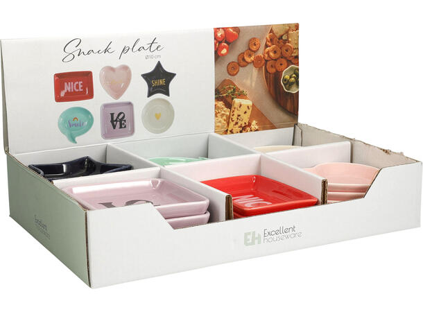 Tallerken snack porselen 10x10cm 6ass Display med 24stk 