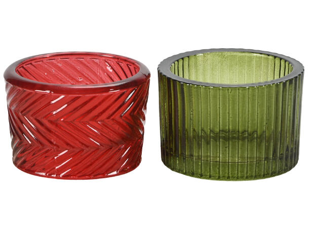 Telysestake rød/grønn glass 5x3,5cm 2ass 