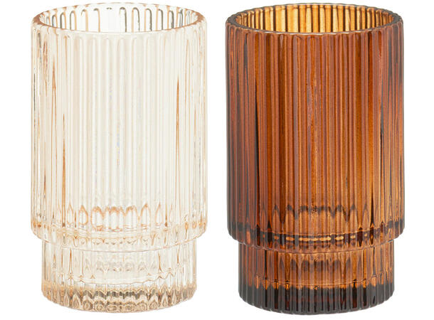 Telysholder glass stripet 6,2x9,8cm 2ass Display 12 stk 