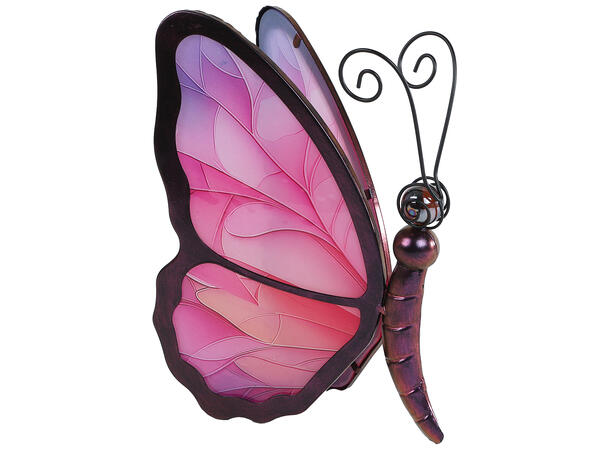 Telysholder sommerfugl glass/metall 25cm Rosa 17,5x14x25cm 